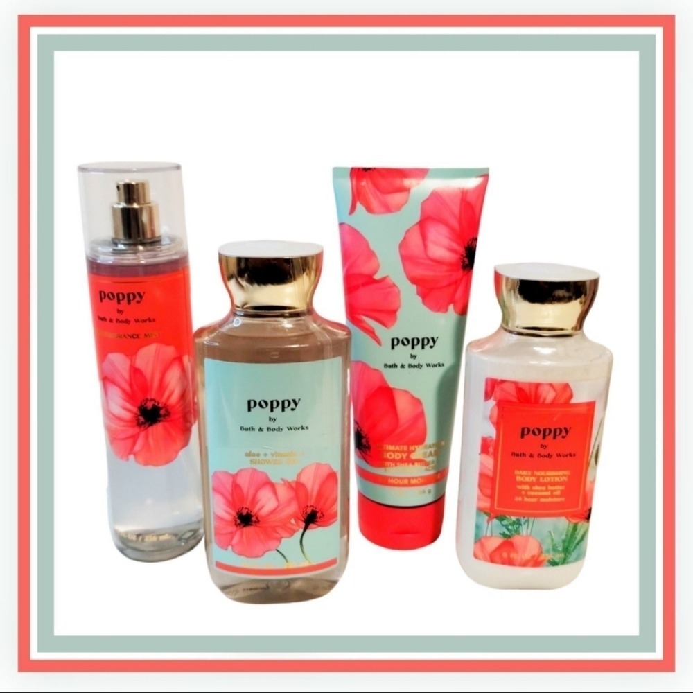 RARE Bath &‎ Body Works Womens POPPY 4pcs Full size Bundle Aroma  Skin Care